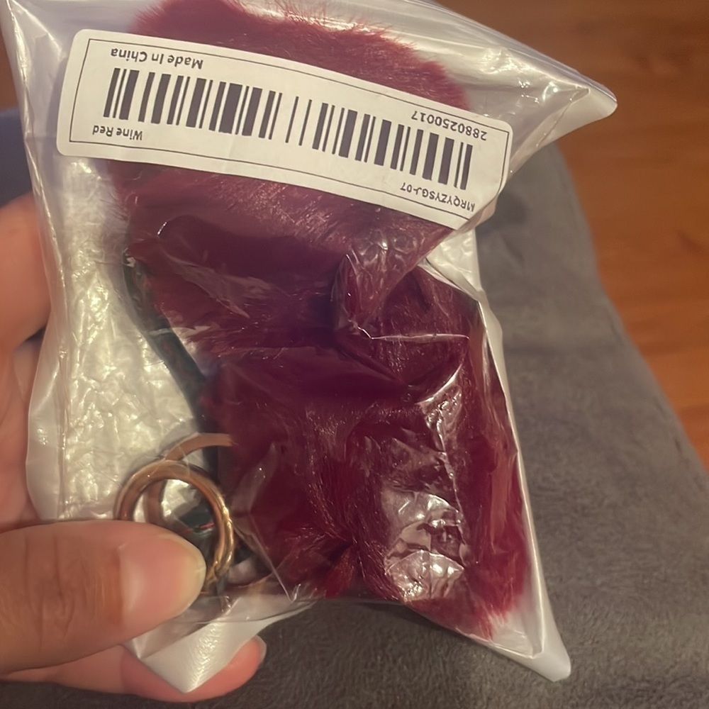 Adorable Fluffy Cherry Keychain DARK RED - Picture 3 of 4